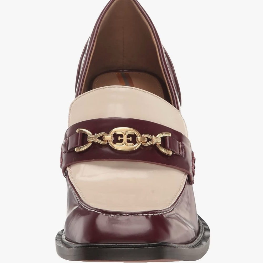 Sam Edelman Quincy Block Heel Loafers Burgundy and Cream sz6 - Picture 2 of 5